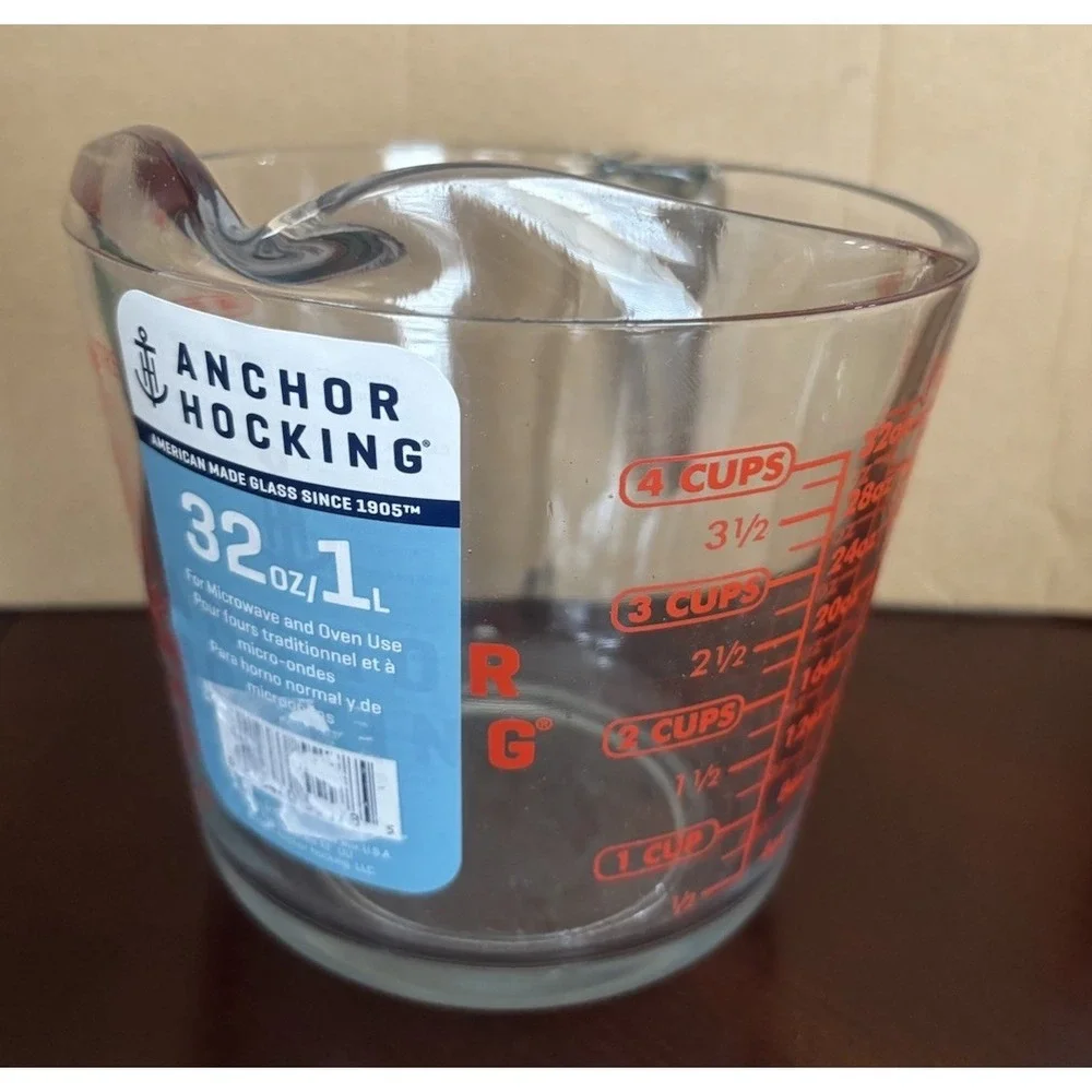 ANCHOR HOCKING 4-Cup, 32oz, 1 Liter MEASURING CUP - Heavy Glass, Microwave Safe